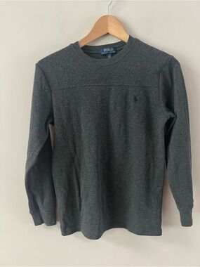 Polo by Ralph Lauren Charcoal gray Crewneck waffle knit shirt boys large 14 16